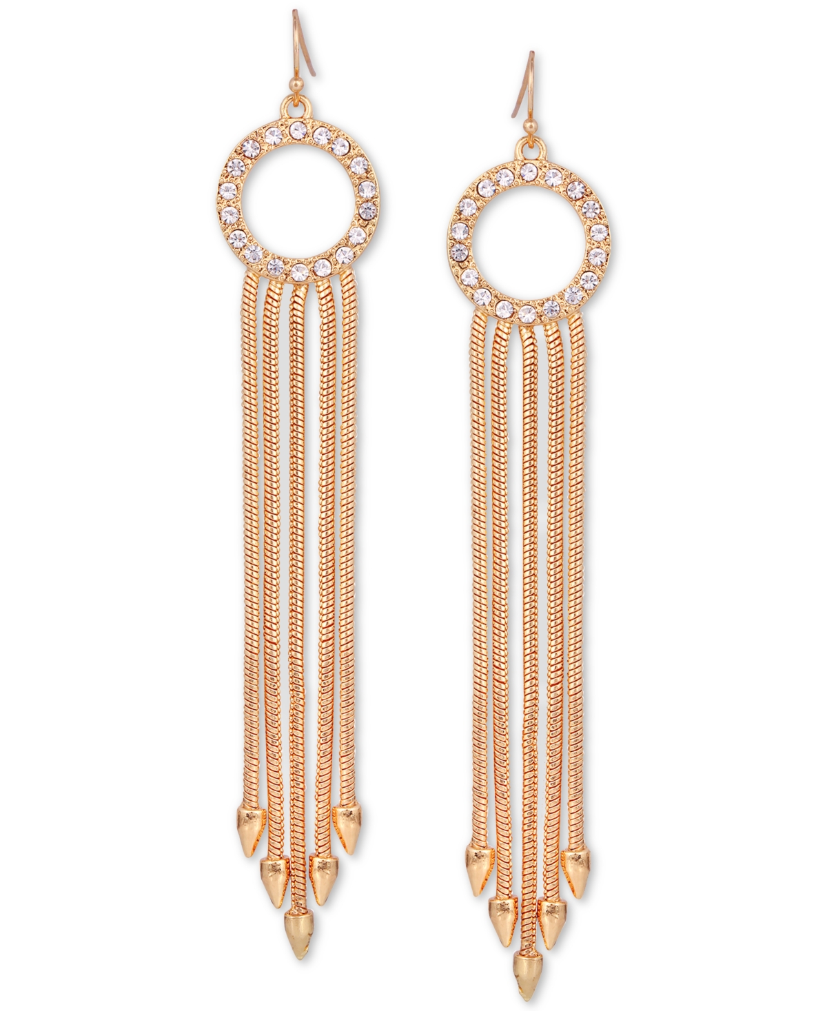 Gold-Tone Pave Circle & Multi-Chain Drop Earrings - Gold