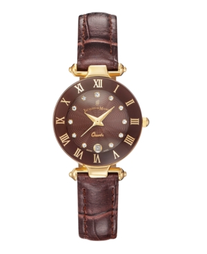 image of Jacques Du Manoir Ladies- Brown Dark Genuine Leather Strap with Goldtone Case and Brown Dial with Diamond Markers, 26mm