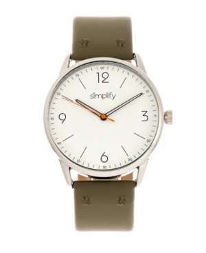 Simplify Quartz The 6300 White Dial, Genuine Olive Leather Watch 41mm In Black / Olive / White