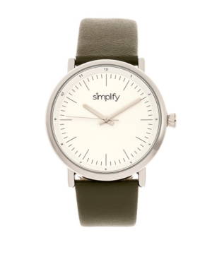 Simplify Quartz The 6200 White Dial, Genuine Olive Leather Watch 39mm