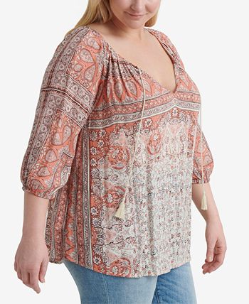 Lucky Brand Plus Size Printed Kelly Peasant Top - Macy's