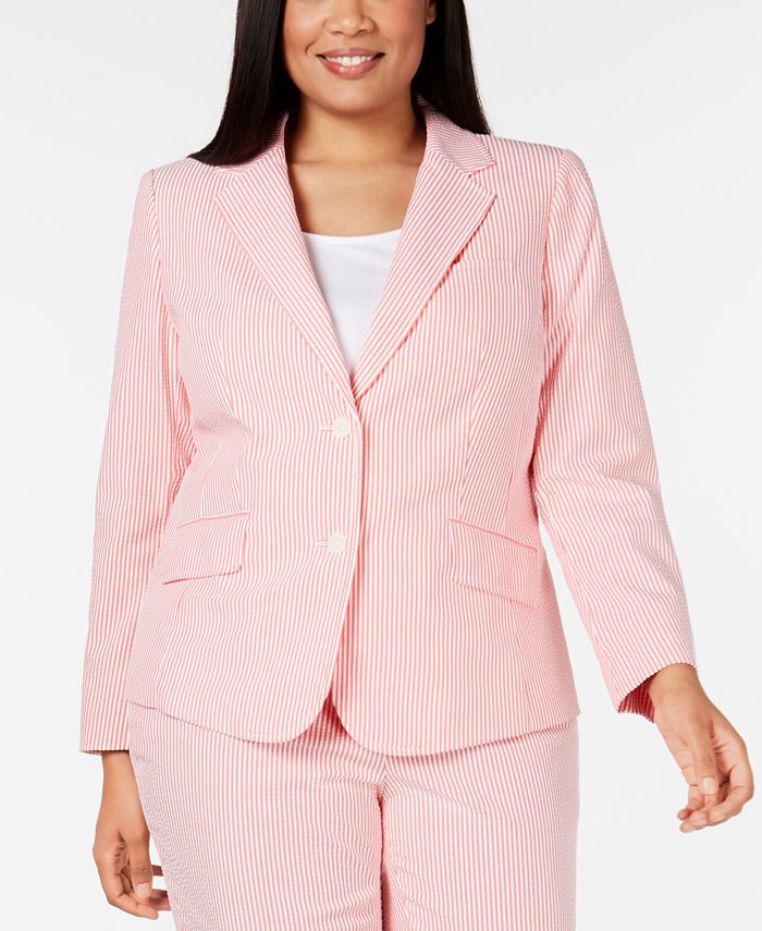 Anne Klein Plus Size Two Button Striped Seersucker Jacket Macy s