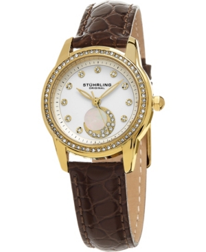 image of Stuhrling Women-s Quartz, Gold Case, White Dial, Brown Genuine Leather Strap