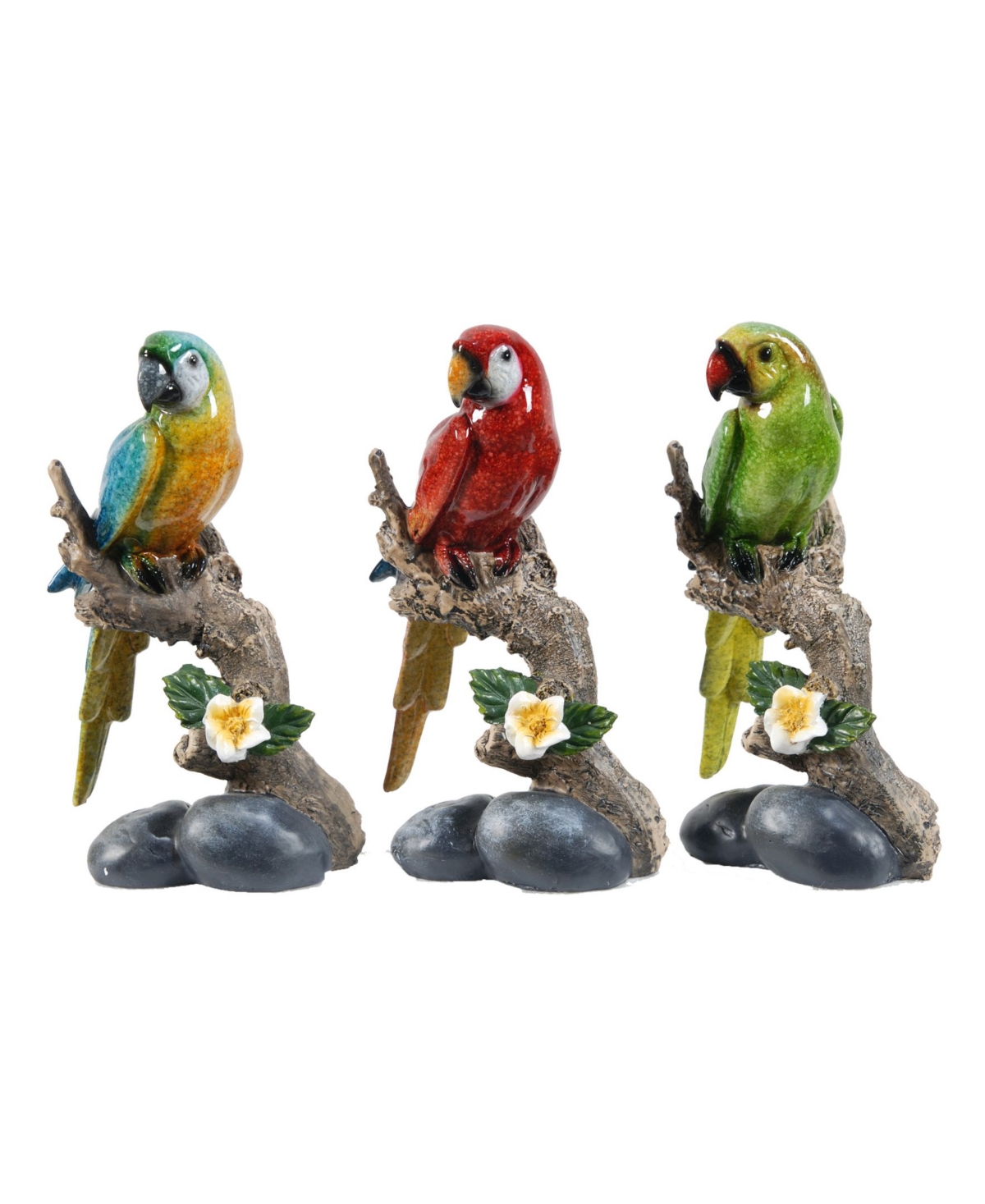 Ab Home Macaw On Branch, Set Of 3 In Brown