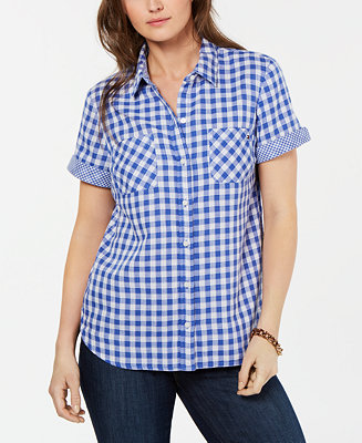 Tommy Hilfiger Cotton Gingham Camp Shirt, Created for Macy's - Macy's