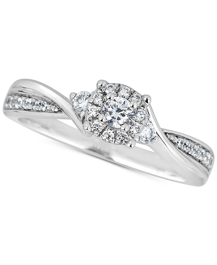 Macy s Diamond Cluster Engagement Ring 1 3 ct. t.w. in 14k White