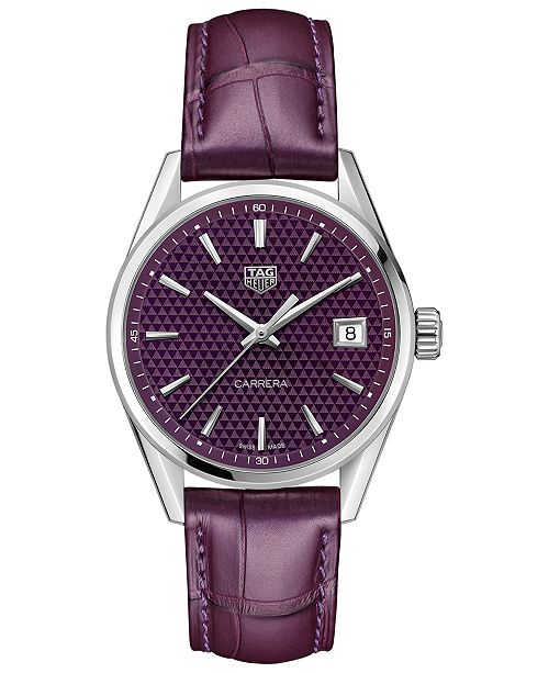 Tag Heuer Women S Swiss Carrera Plum Alligator Leather Strap Watch 36mm Reviews Watches Jewelry Watches Macy S
