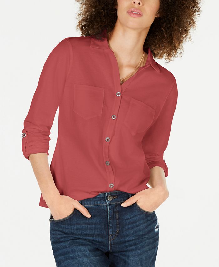 Style & Co ButtonFront Shirttail Hem Top, Created for Macy's & Reviews