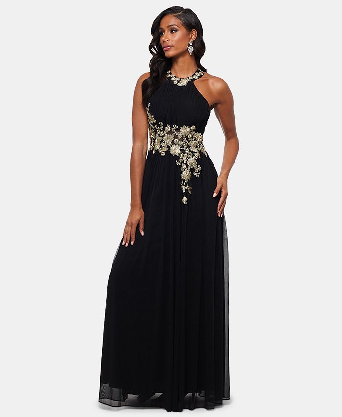 Betsy & adam embroidered halter gown 2025