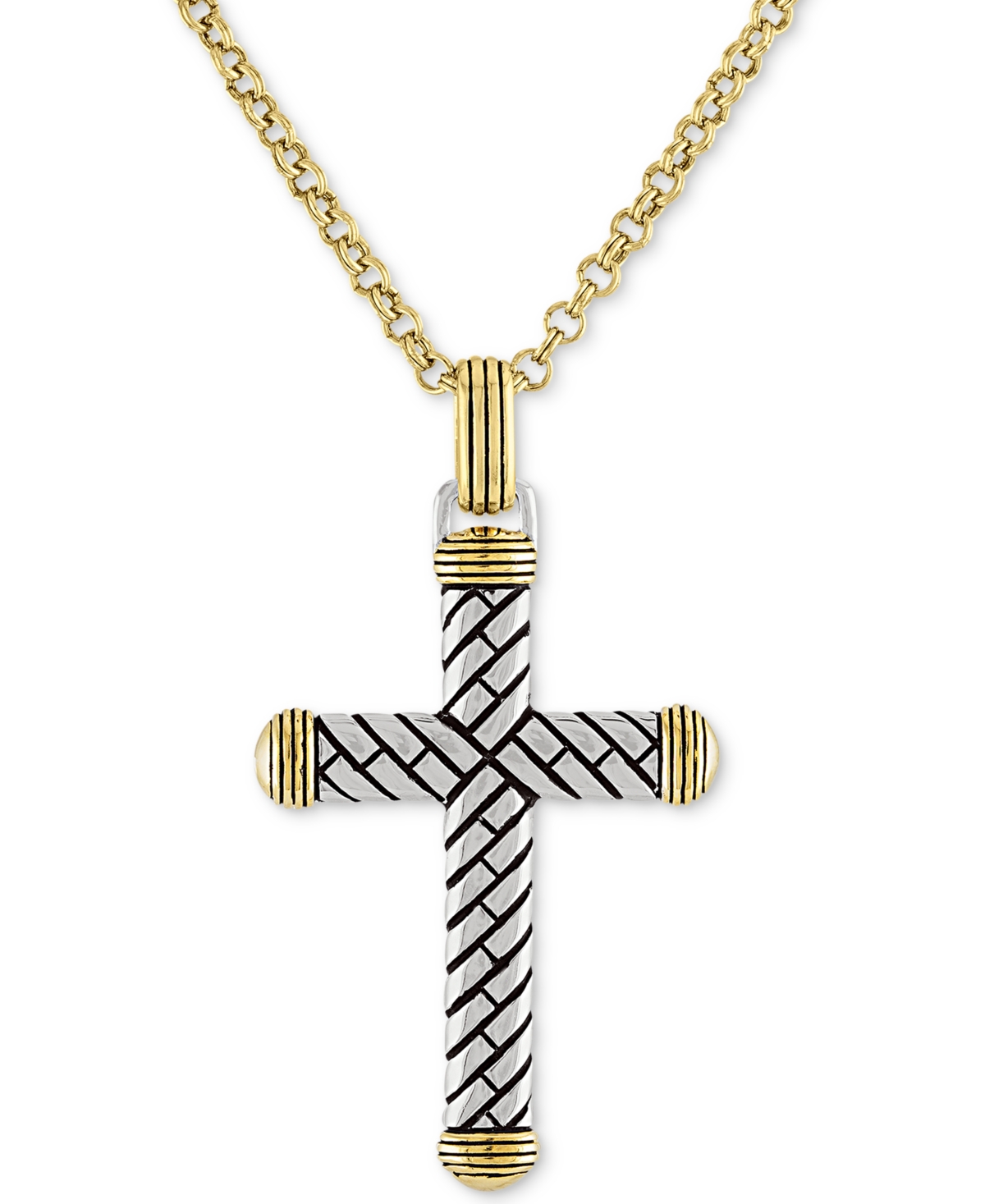 Textured Cross 22" Pendant Necklace in 14k Gold Over Sterling Silver, Created for Macy's - Silver