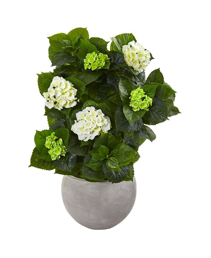 Nearly Natural - 30” Hydrangea Artificial Plant in Sand Stone Bowl