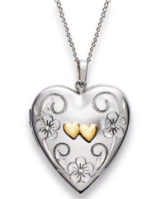 Sterling Silver and 14k Gold Necklace, Heart Locket Pendant