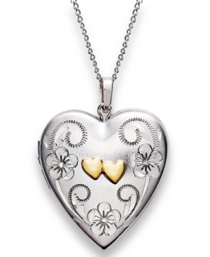 image of Sterling Silver and 14k Gold Necklace, Heart Locket Pendant