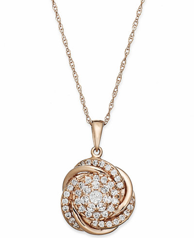 Wrapped in Love™ Pave Diamond Knot Pendant Necklace in 14k Rose Gold (3/4 ct. t.w.)