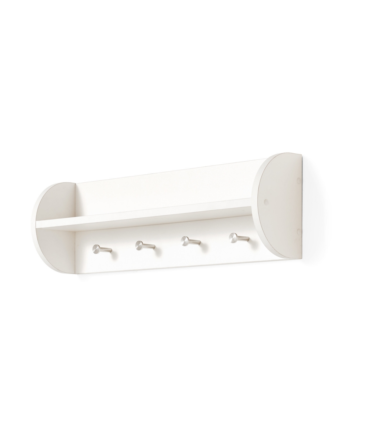 Danya B. Utility Shelf with Four Large Stainless Steel Hooks - White