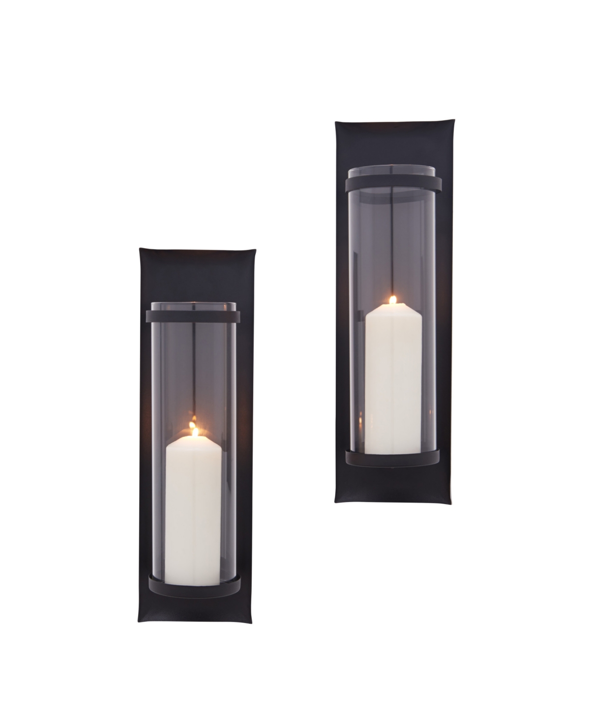 Danya B . Metal Pillar Candle Sconces With Glass Inserts - Set Of 2 In Black