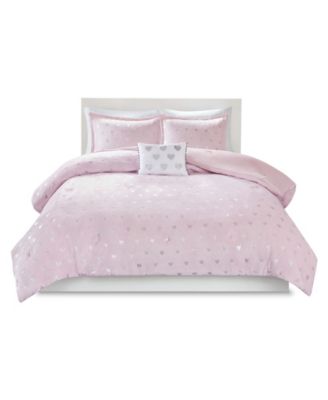 Rosalie Full/Queen 4 Piece Metallic Heart Printed Comforter Set