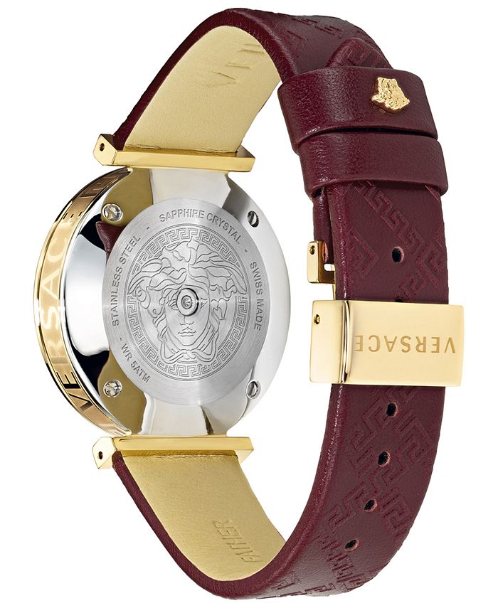 Versace Women's Swiss VTwist Burgundy Leather Strap Watch 36mm Macy's