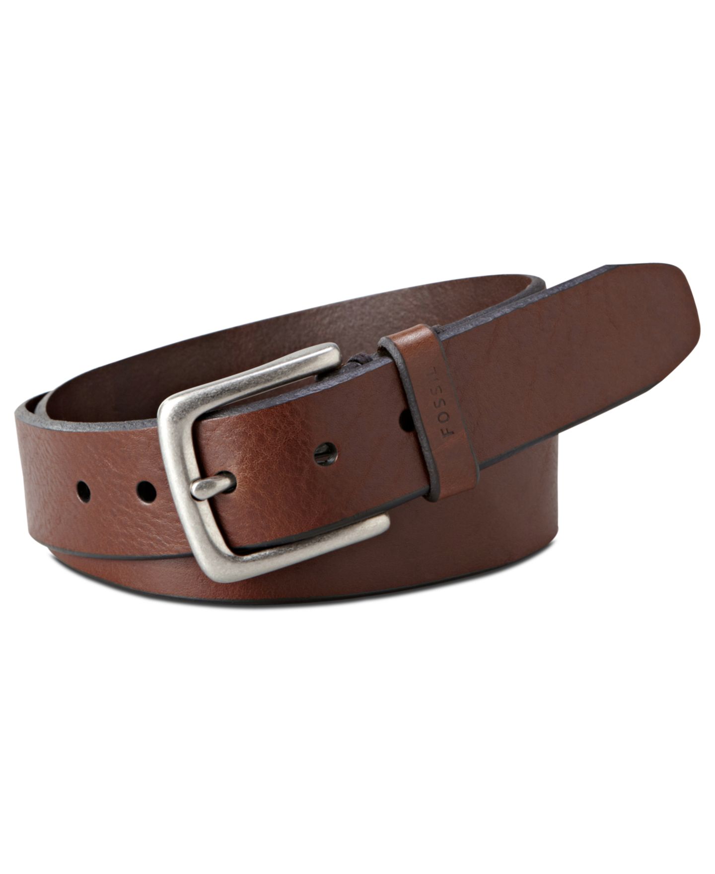 Мужской ремень Fossil Joe Casual Leather Belt, цвет: Коричневый — фото 1