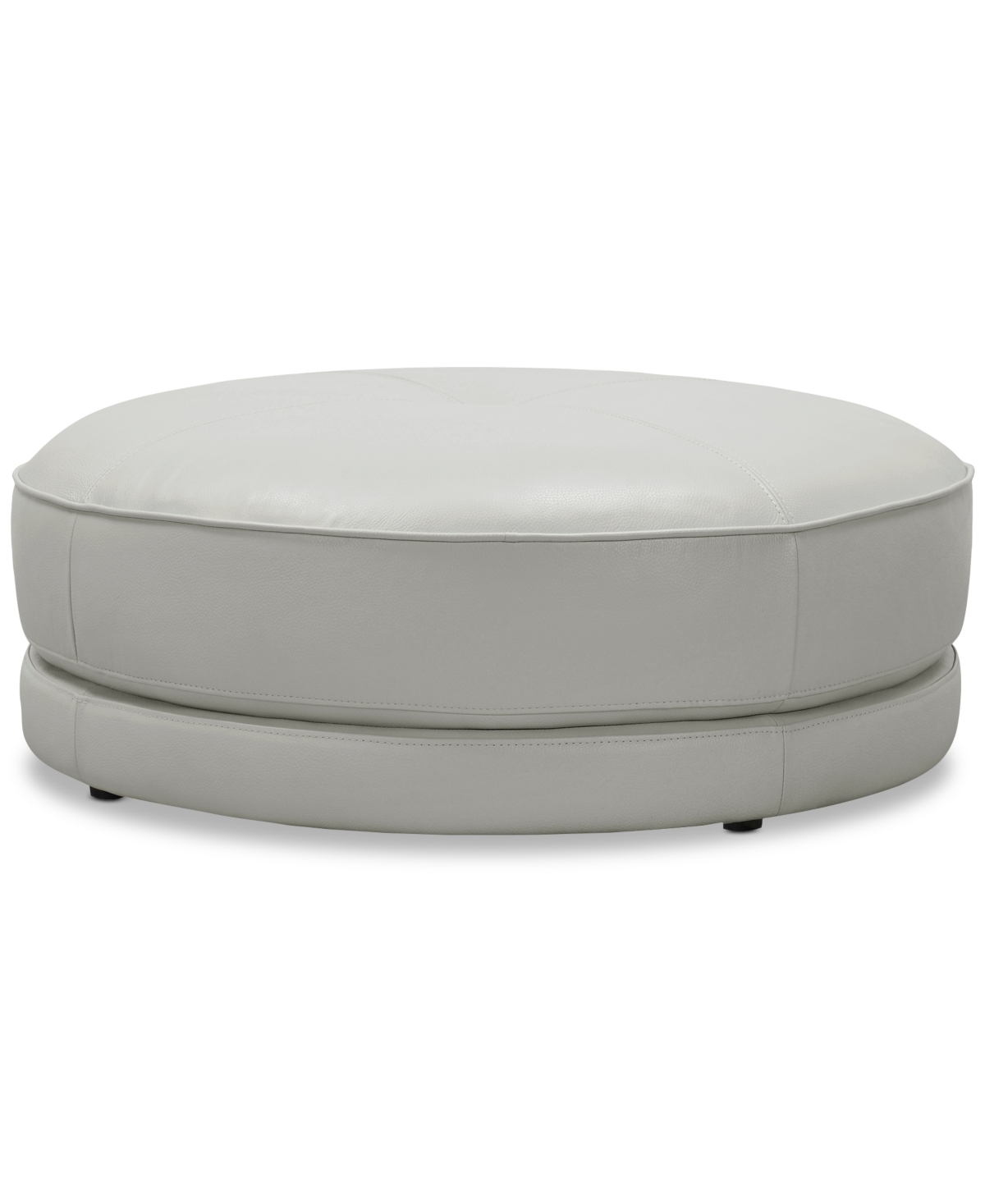 Closeout! Surat 42" Leather Round Ottoman, Created for Macy's - Light Grey