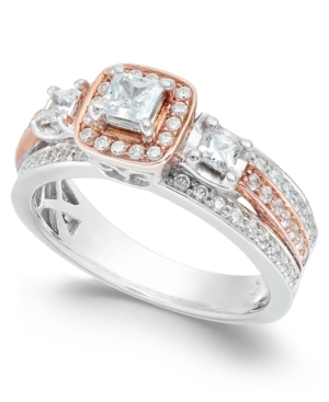 image of Diamond Two Tone Ring (1 ct. t.w.) in 14k White Gold and 14k Rose Gold