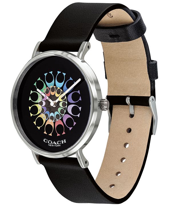 COACH Women's Perry Black Leather Strap Watch 36mm, Created for Macy's