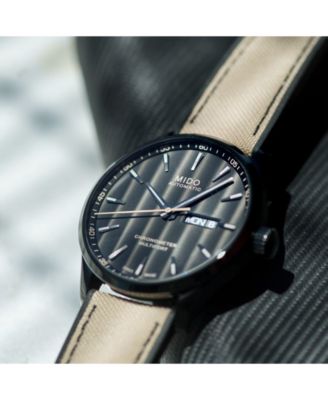 Mido Men's Swiss Automatic Multifort Chronometer Beige Fabric & Black Silicone Strap Watch 42mm