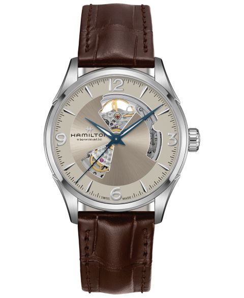 Мужские часы Hamilton Swiss Automatic Jazzmaster Open Heart Brown Leather Strap Watch 42mm
