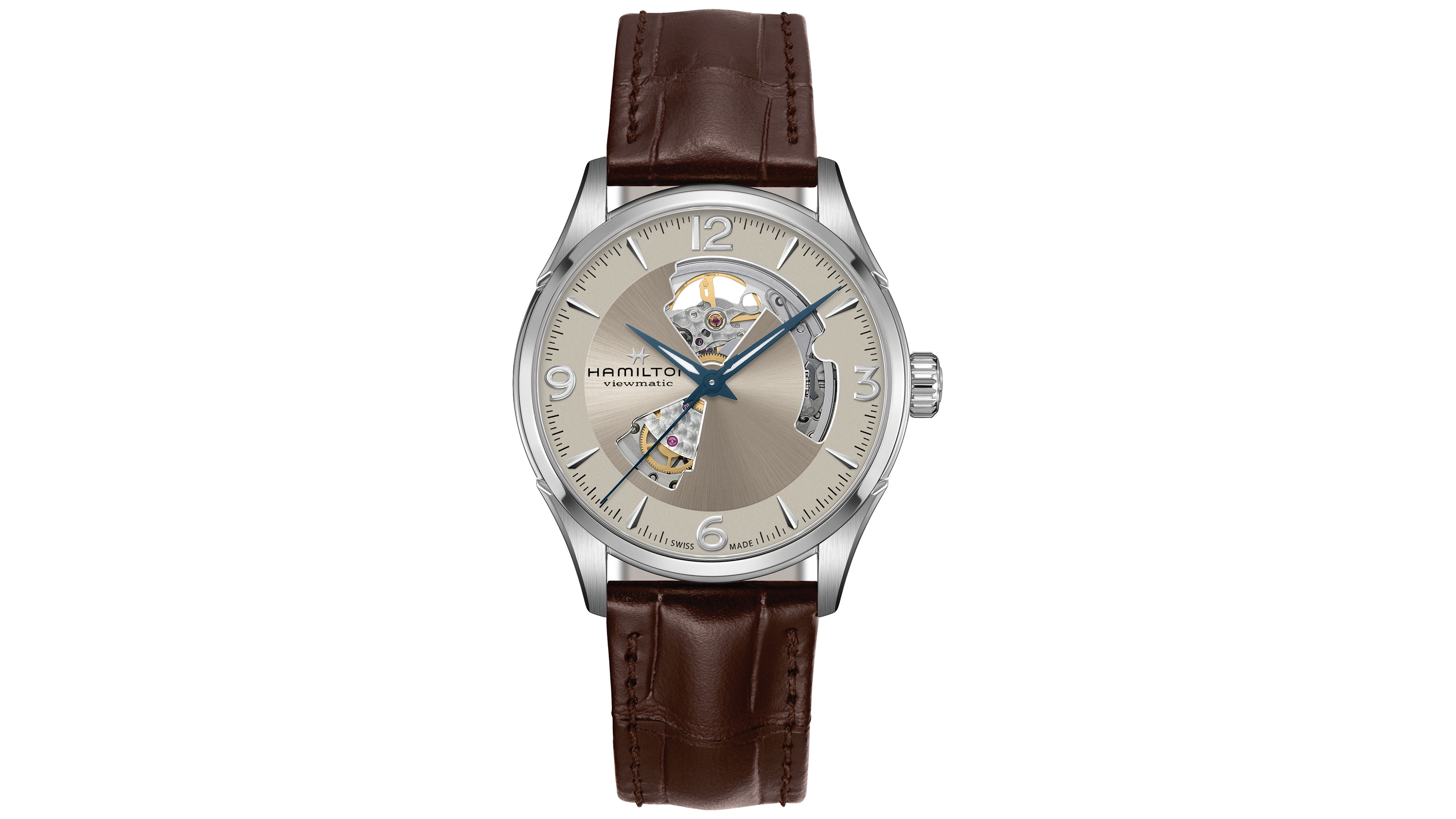 Hamilton Men's Swiss Automatic Jazzmaster Open Heart Brown Leather Strap Watch 42mm