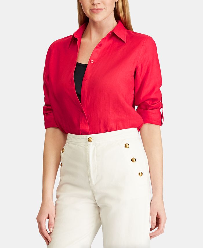Ralph lauren sale red linen shirt