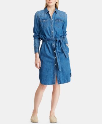 Lauren Ralph Lauren Belted Cotton Twill Shirtdress - Macy's