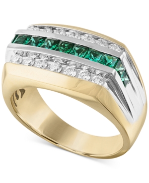 image of Men-s Lab-Created Emerald (3/4 ct. t.w.) & White Sapphire (5/8 ct. t.w.) Ring in 10k Gold