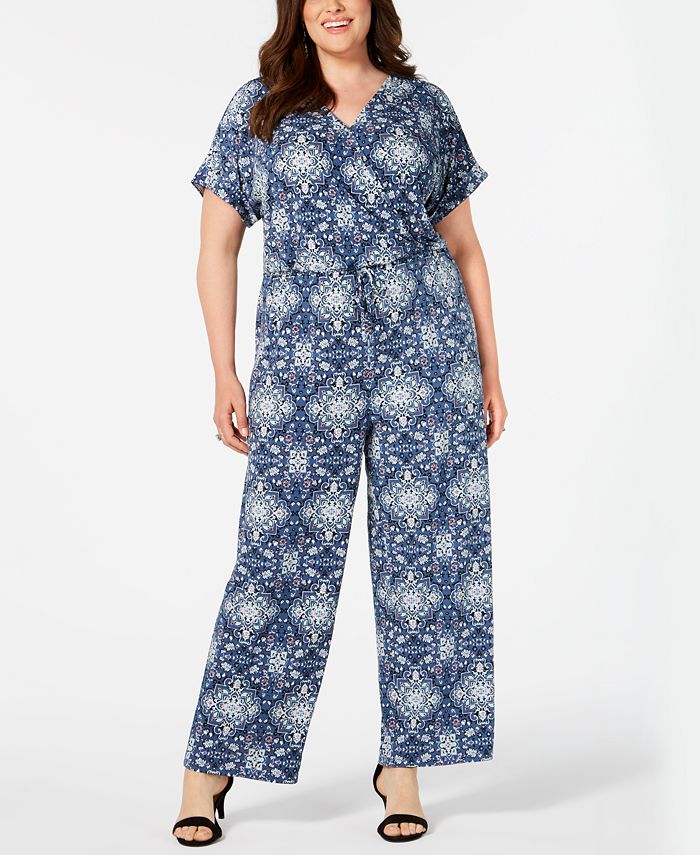 Style & Co Plus Size Printed Wide-Leg Jumpsuit, Created for Macy's - Macy's
