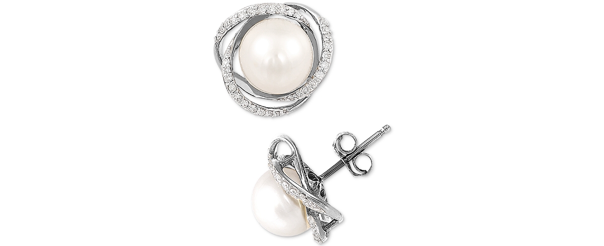 Honora Cultured Freshwater Pearl (7mm) & Diamond (1/8 ct. t.w.) Stud Earrings in 14k Gold