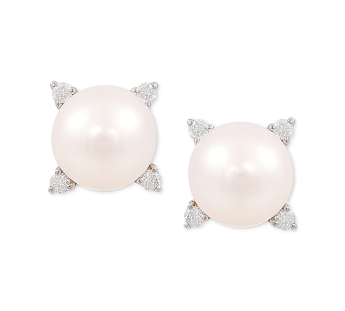 Cultured Freshwater Pearl (8mm) & Diamond (1/8 ct. t.w.) Stud Earrings in 14k Gold - Yellow Gold