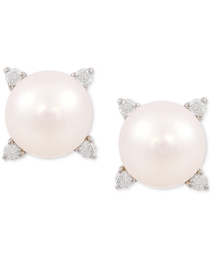 image of Cultured Freshwater Pearl (8mm) & Diamond (1/8 ct. t.w.) Stud Earrings in 14k Gold