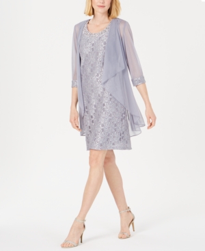 R & M Richards Petite Glitter Lace Dress & Waterfall Jacket