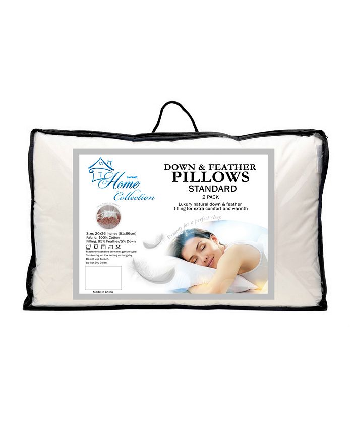 Sweet Home Collection - Down and Feather Blend 100% Cotton Cover Premium Standard Pillow 2-Pack