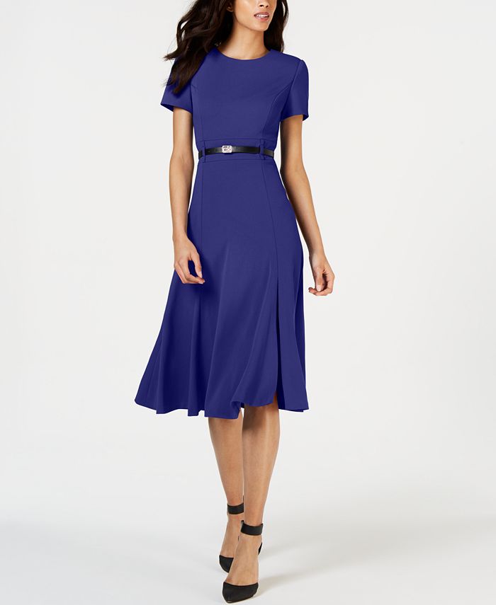 Calvin Klein Belted A-Line Dress - Macy's