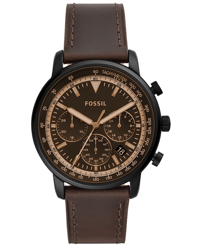 Fossil Men's Chronograph Goodwin Brown Leather Strap Watch 44mm - Macy's