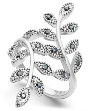 Inc International Concepts Crystal Leaf Wrap Ring, Created For Macy's In Silver