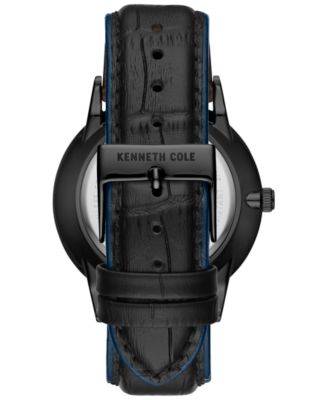 Kenneth Cole New York Men's Solar Black Leather Strap Watch 42mm