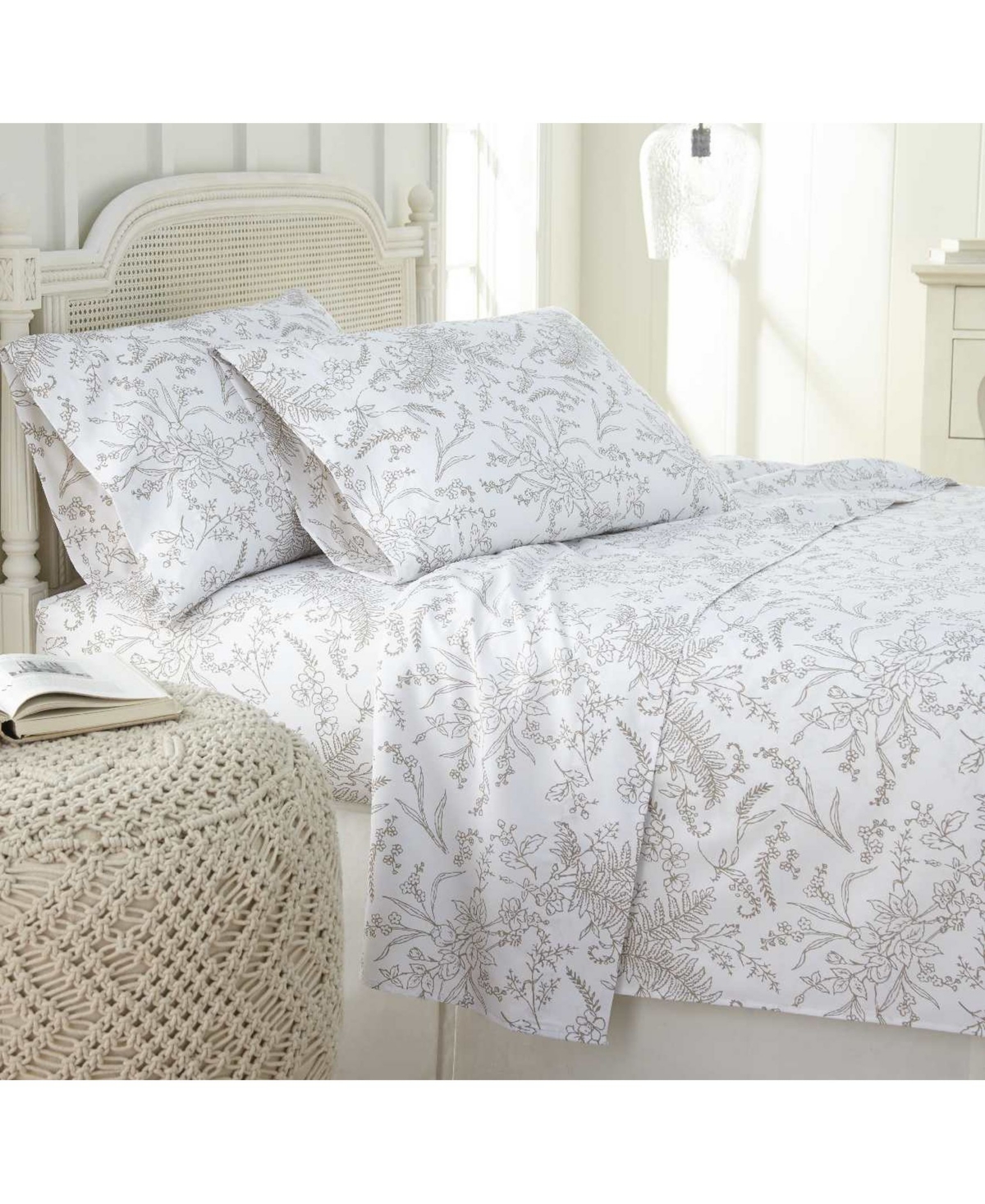 Southshore Fine Linens Ultra-soft Floral Or Solid 4-piece Sheet Set In White4