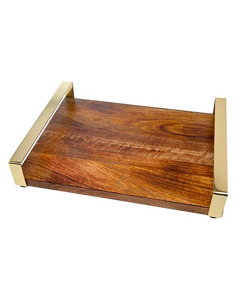 Godinger Medium Wood Tray with Gold Handles & Reviews Serveware