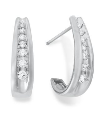 Macy's Diamond Channel-Set J Hoop Earrings In 14k White Gold (1/4 Ct. T ...