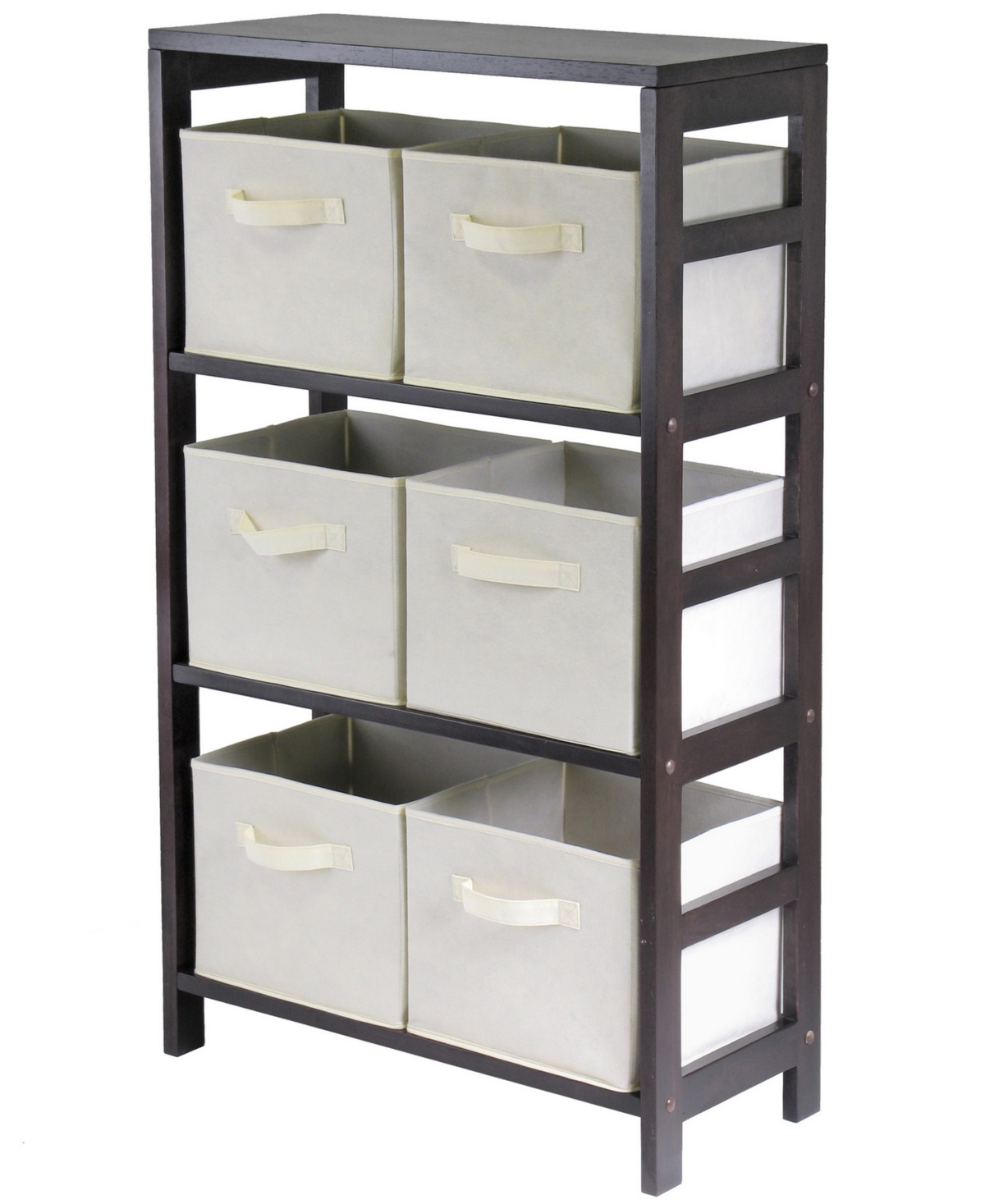 Capri 3-Section M Storage Shelf with 6 Foldable Fabric Baskets - Espresso