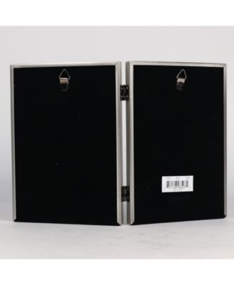 Antique Pewter Hinged Double Picture Frame - Bead Border Design - 5" x 7"