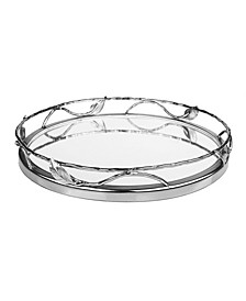 Round Mirror Tray with Leaf Design