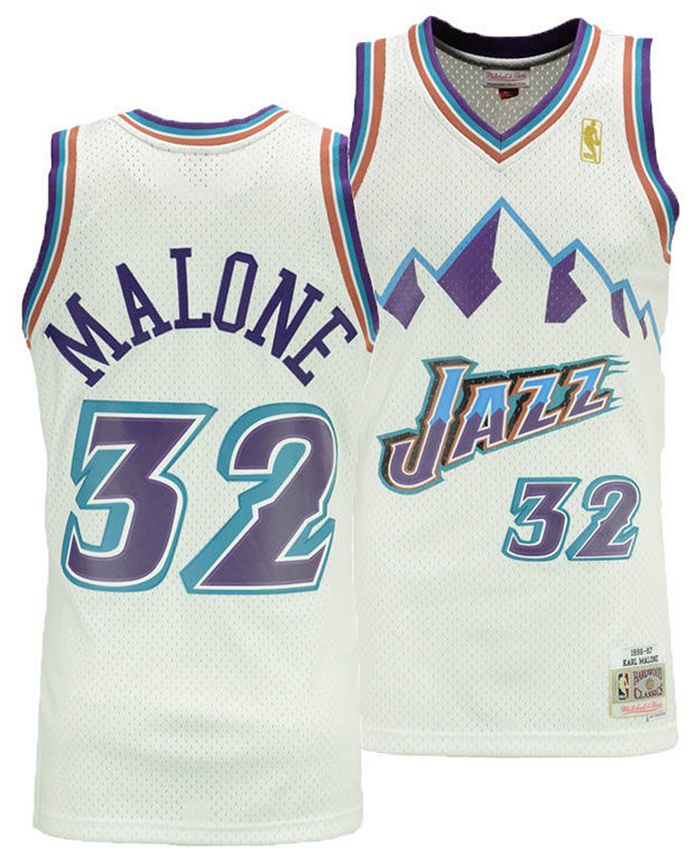 Men 32 Karl Malone Jersey Blue Utah Jazz Jersey Swingman Hardwood