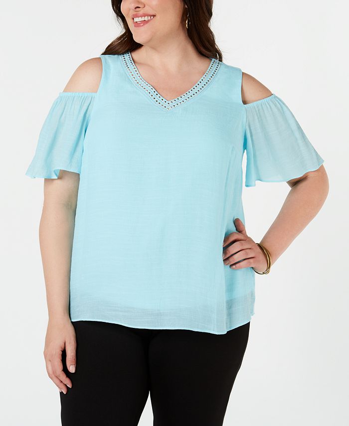 Nicola JM Collection Plus Size Studded Cold-Shoulder Top, Created for ...